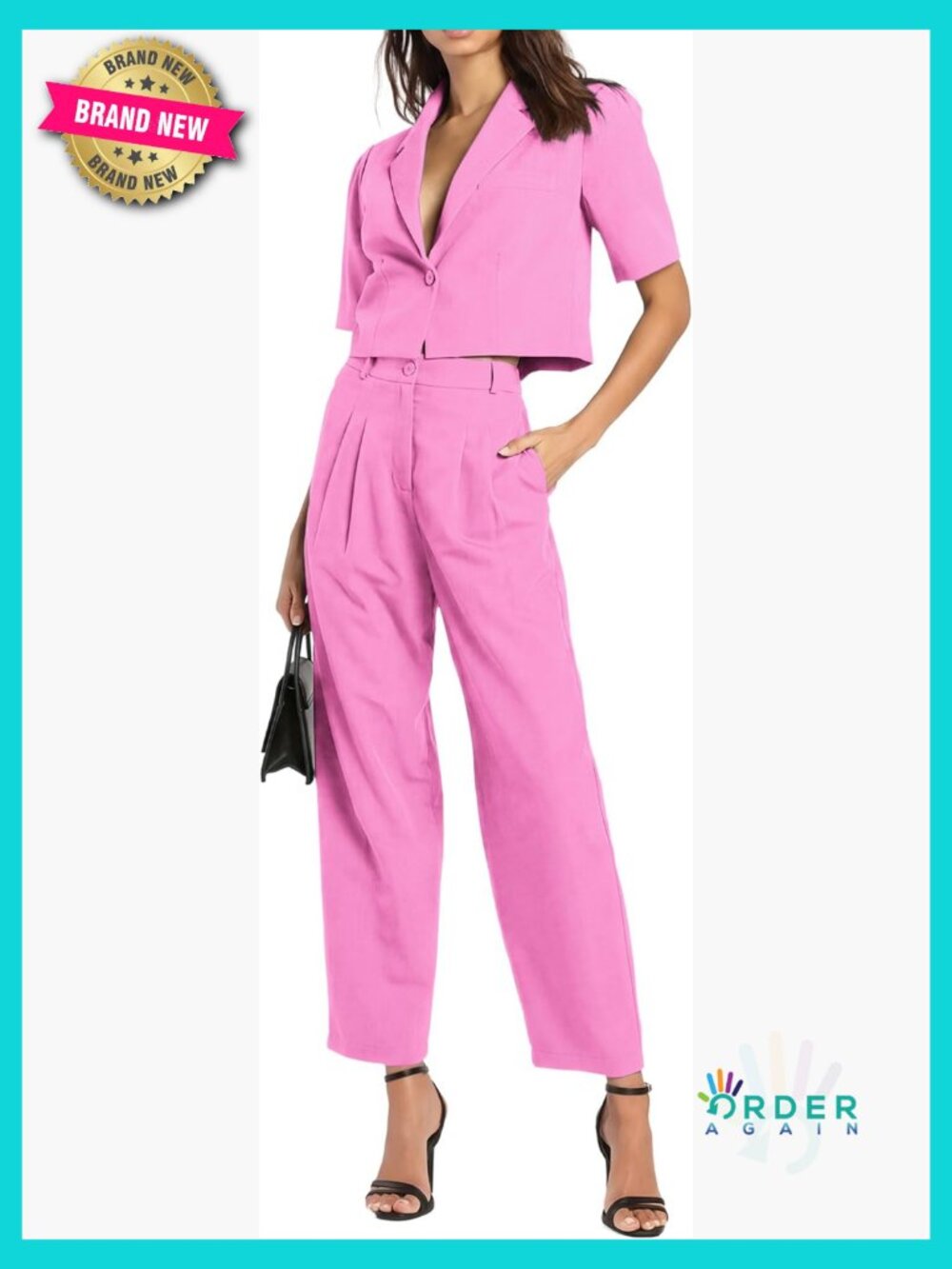 Short Sleeve Cropped Blazer And Wide Leg Pants Set Business Casual Office Outfit